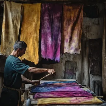 Textile worker dyeing linen using vibrant natural pigments. - Image 4