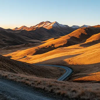 Mountain pass view during golden hour with shadows - Image 2