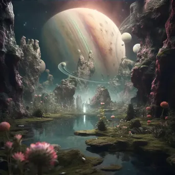 Celestial garden with planets and cosmic waterfalls - Image 3