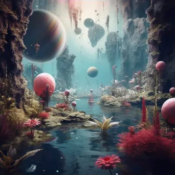 Celestial garden with planets and cosmic waterfalls - Image 4