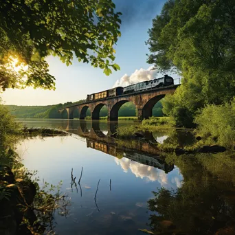 Historic railway bridge with a locomotive crossing - Image 4