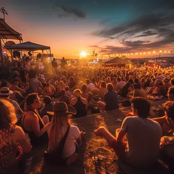 Crowd enjoying a sunset music festival with vibrant lights - Image 1