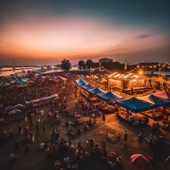 Crowd enjoying a sunset music festival with vibrant lights - Image 3