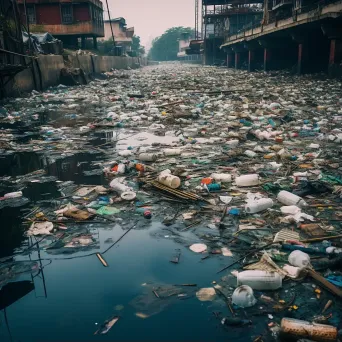 Polluted Urban River with Garbage - Image 1