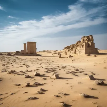 Black and white ancient ruins in desert landscape - Image 1