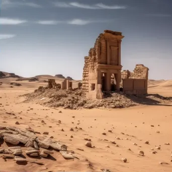 Black and white ancient ruins in desert landscape - Image 2