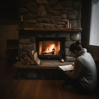 A person journaling by a cozy fireplace on a rainy day - Image 4