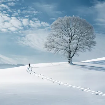 Skier moving through a serene snow-covered landscape - Image 1