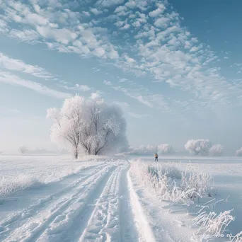 Lone Skier in Snowy Landscape