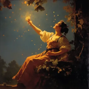 Woman plucking stars from night sky like fruit - Image 4