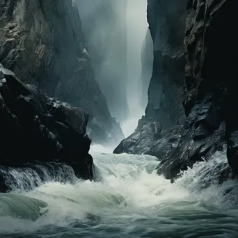 Raging river flowing through a rocky canyon - Image 1