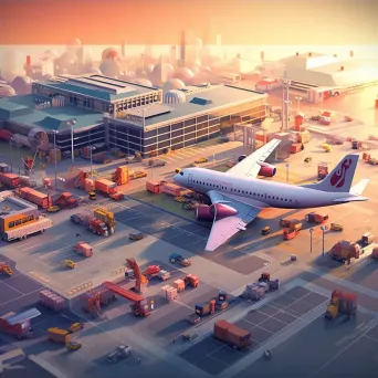 Isometric view of a low poly bustling airport at sunset - Image 4