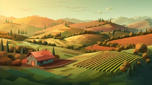 Isometric view of a low poly vineyard bathed in sunset light - Image 4