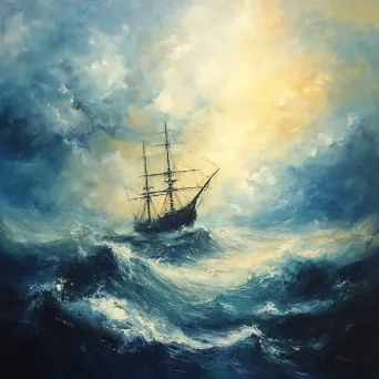 Wet-on-wet oil painting of a ghost ship on a stormy sea - Image 1