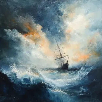 Wet-on-wet oil painting of a ghost ship on a stormy sea - Image 2