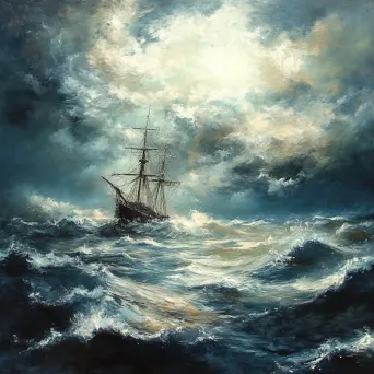 Wet-on-wet oil painting of a ghost ship on a stormy sea - Image 3