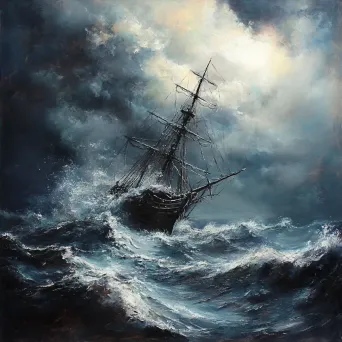 Ghost Ship in Stormy Oil Seascape