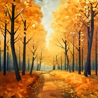 Low Poly autumn forest in warm oranges and yellows - Image 1