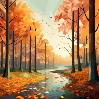 Low Poly autumn forest in warm oranges and yellows - Image 2