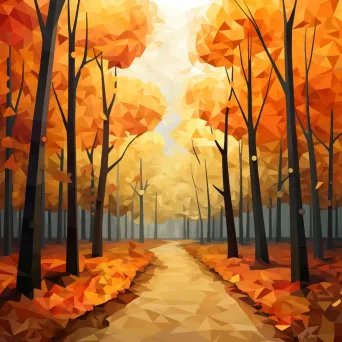 Low Poly autumn forest in warm oranges and yellows - Image 4