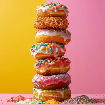 Stacked assortment of colorful doughnuts - Image 1