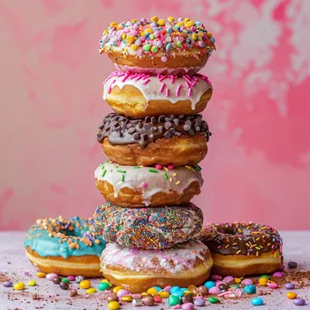 Stacked assortment of colorful doughnuts - Image 2