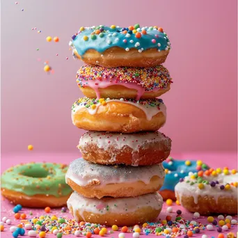 Stacked assortment of colorful doughnuts - Image 4