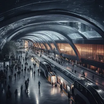 Futuristic transportation hub bustling with people and vehicles - Image 1