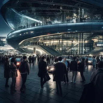 Futuristic transportation hub bustling with people and vehicles - Image 3