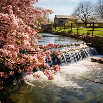 Traditional weir surrounded by spring flowers - Image 4