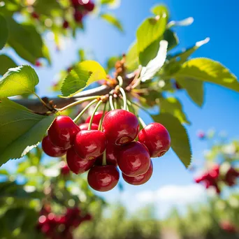 Branches loaded with ripe cherries in a bright orchard - Image 1