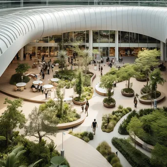 Aerial view of a modern shopping center with boutiques and greenery. - Image 1