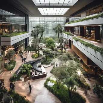 Aerial view of a modern shopping center with boutiques and greenery. - Image 2