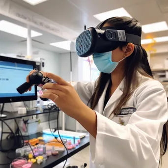 Students immersed in virtual reality science experiments with VR headsets. - Image 1