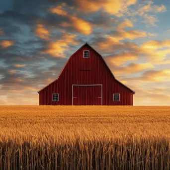 Rustic red barn in golden wheat fields at sunset - Image 3