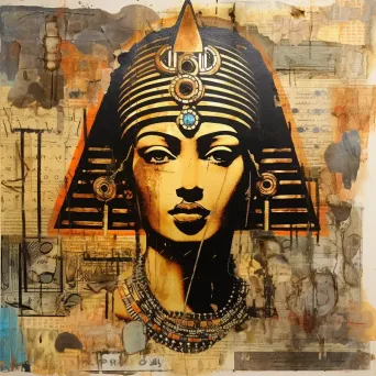 Mixed-media collage of mysterious Egyptian hieroglyphs - Image 1