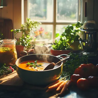 Homemade Organic Soup in Kitchen