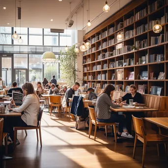 A café within a library where visitors enjoy coffee and reading. - Image 3