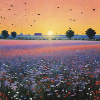 Image of a lavender field at sunset with bees buzzing among the flowers - Image 2