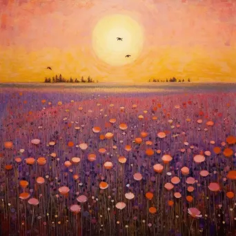 Image of a lavender field at sunset with bees buzzing among the flowers - Image 4