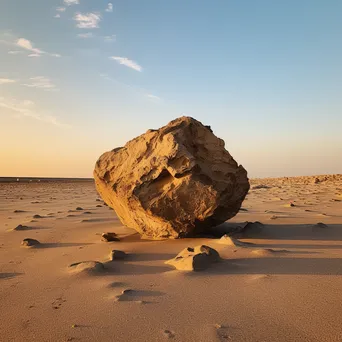 Isolated rock on sandy beach during sunset - Image 3