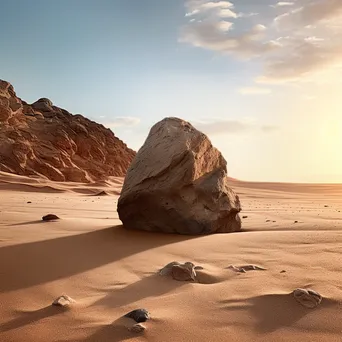 Isolated rock on sandy beach during sunset - Image 4