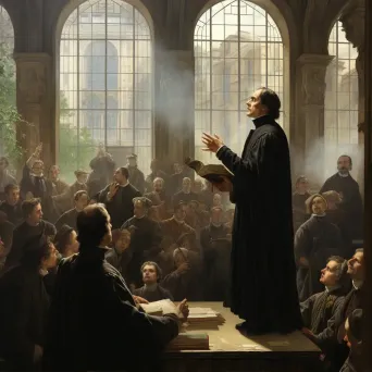 Image of priest preaching with stock exchange view - Image 1