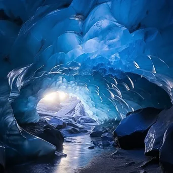 Brilliant blue ice formations inside an ice cave - Image 1