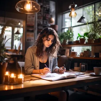 A professional taking notes with espresso in a stylish café. - Image 2