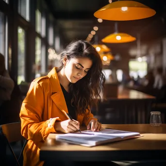 A professional taking notes with espresso in a stylish café. - Image 3