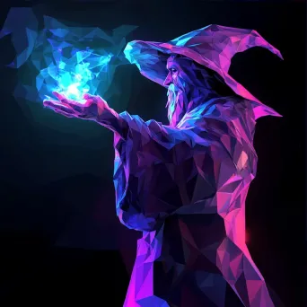 Low poly sorcerer with neon highlights casting a spell, influenced by pop art - Image 3