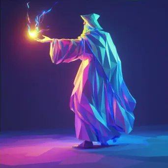 Low poly sorcerer with neon highlights casting a spell, influenced by pop art - Image 4