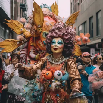 Parade with floats and performers in a colorful city celebration - Image 1