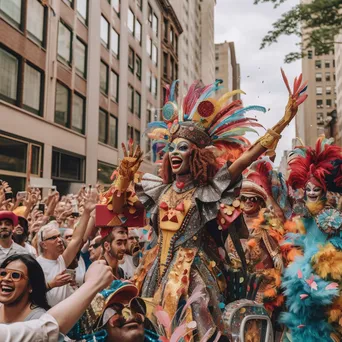 Parade with floats and performers in a colorful city celebration - Image 4